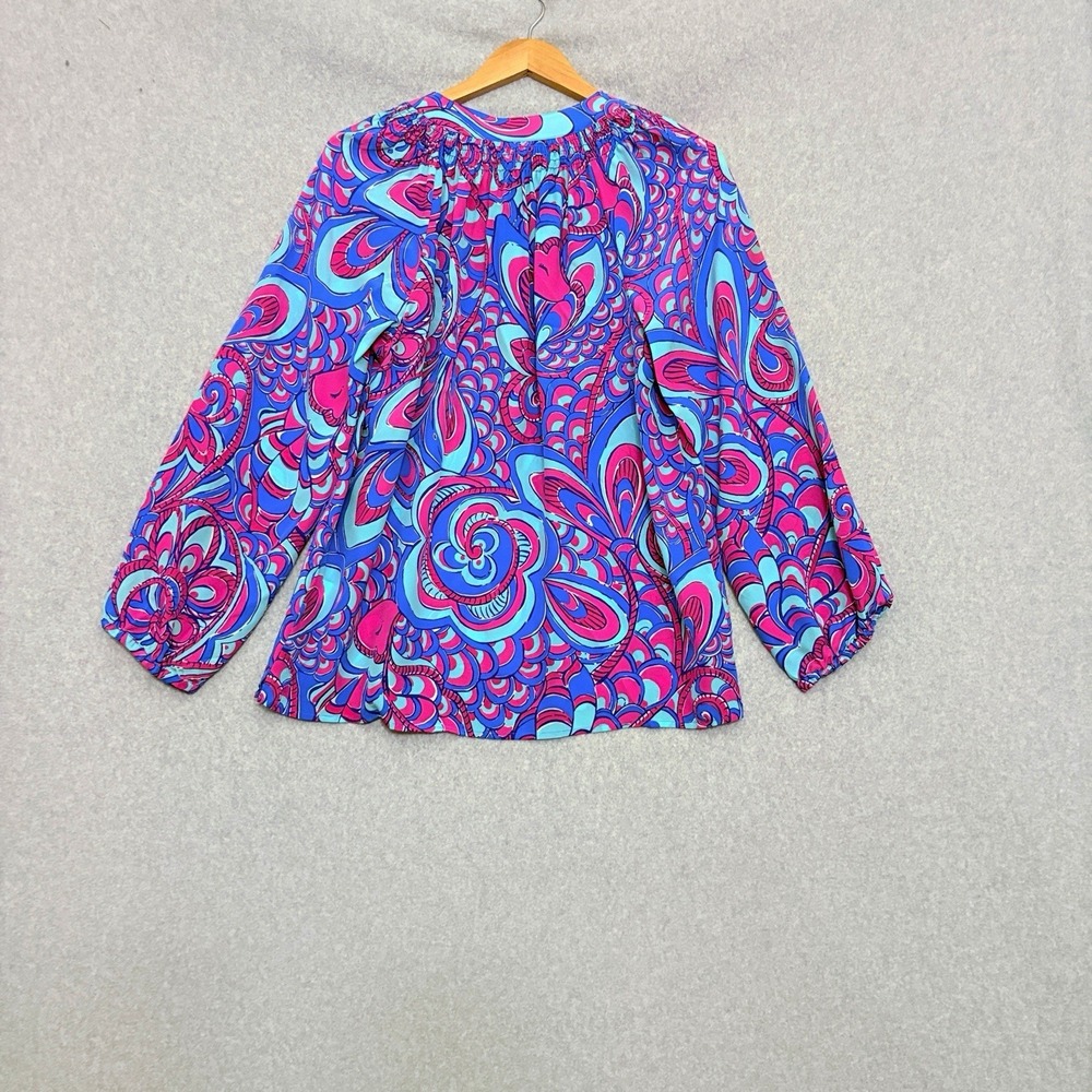 LILLY PULITZER Womens 100% Silk Elsa Multicolored Paisley Blouse Top Sz Medium - Picture 2 of 9